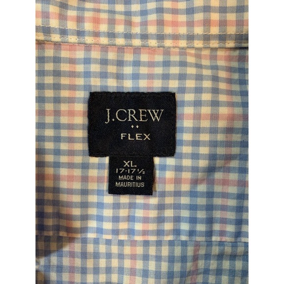 J Crew Button Shirt Mens XL 17-17.5 Flex Short Sleeve Blue Pink Check Stretch - Picture 4 of 12